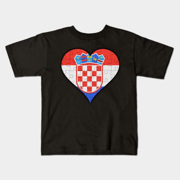 Croatian Jigsaw Puzzle Heart Design - Gift for Croatian With Croatia Roots Kids T-Shirt by Country Flags